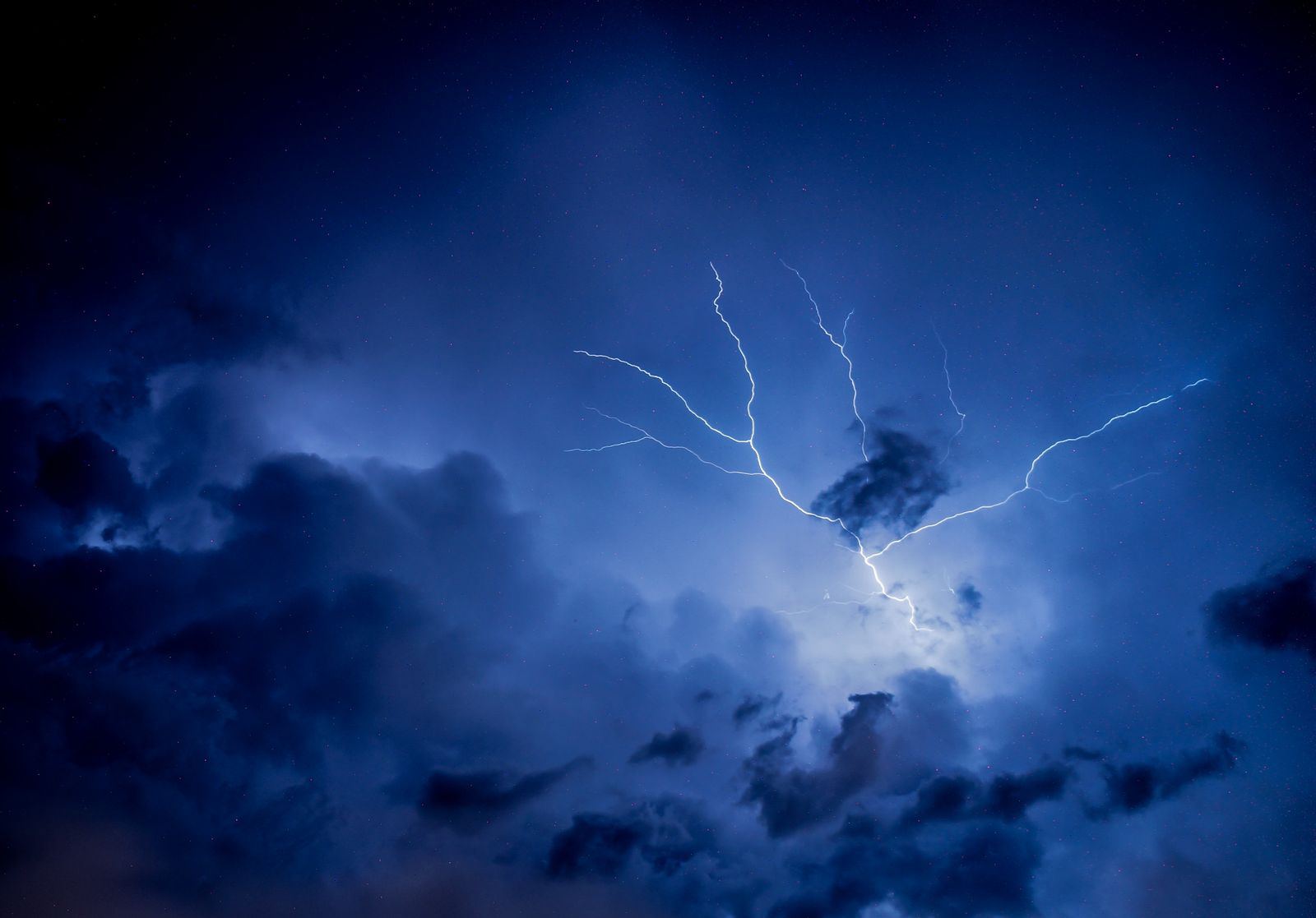 Monsoon lightning storm over the Tucson desert at night